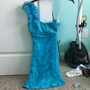 Blue sparkle one sleeve bodycon dress
